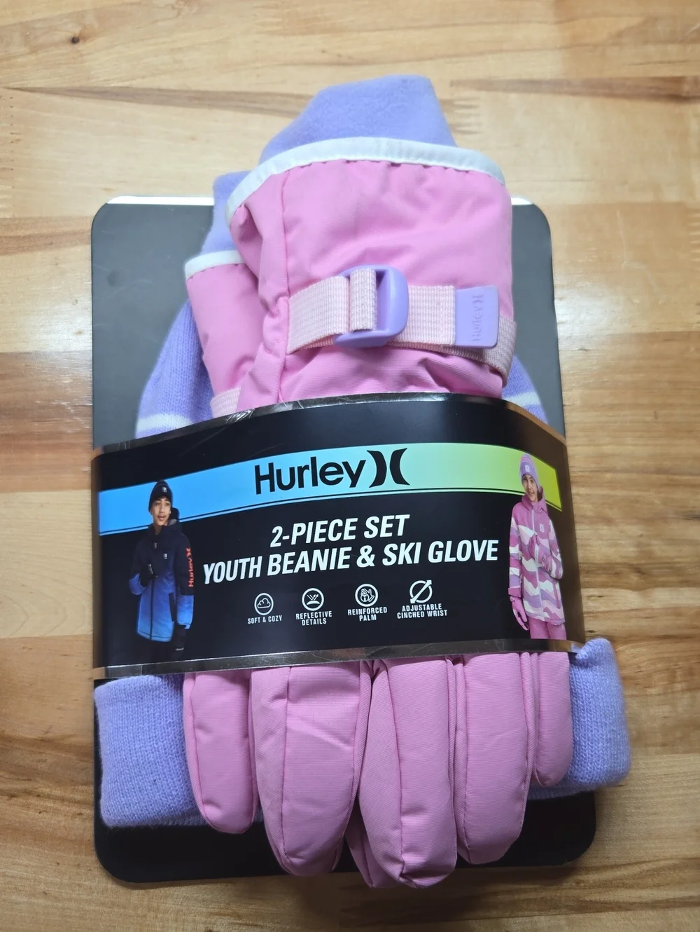 Hurley Pink & Lavender Youth Ski Beanie and Glove Set
